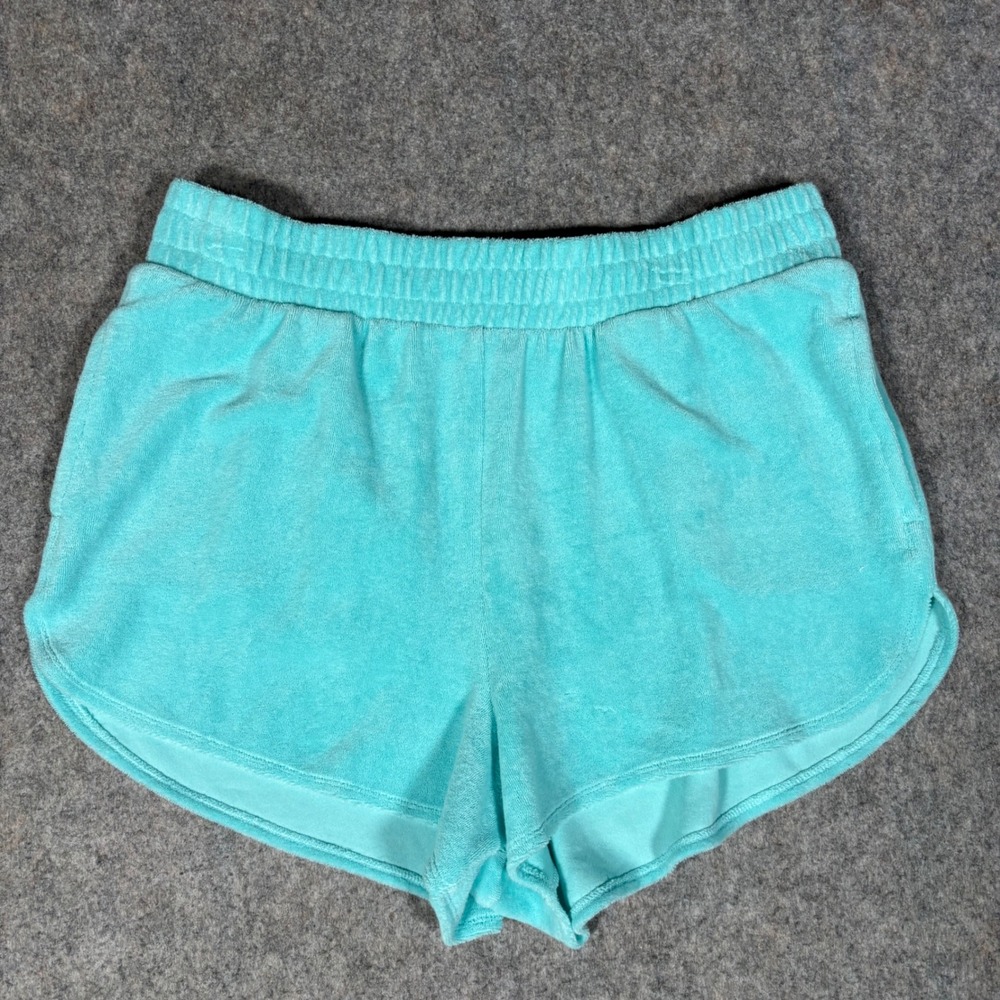 Victoria's Secret On Point Shorts Womens L Turquoise Terry Cloth Dolphin Logo
